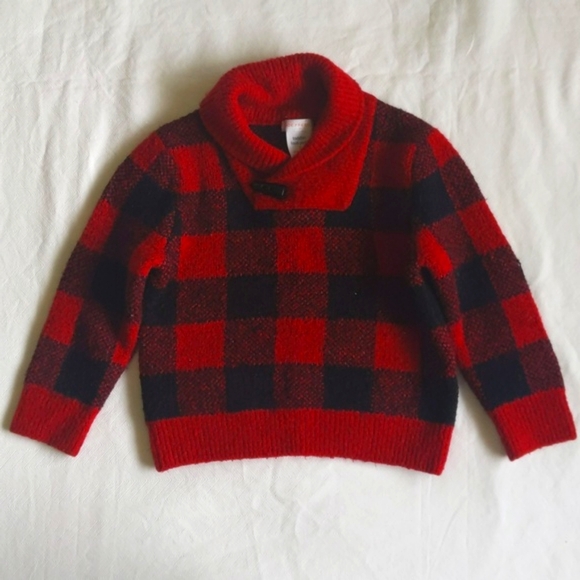 joe fresh buffalo check plaid shawl collar sweater 3T toddler unisex - Picture 1 of 5